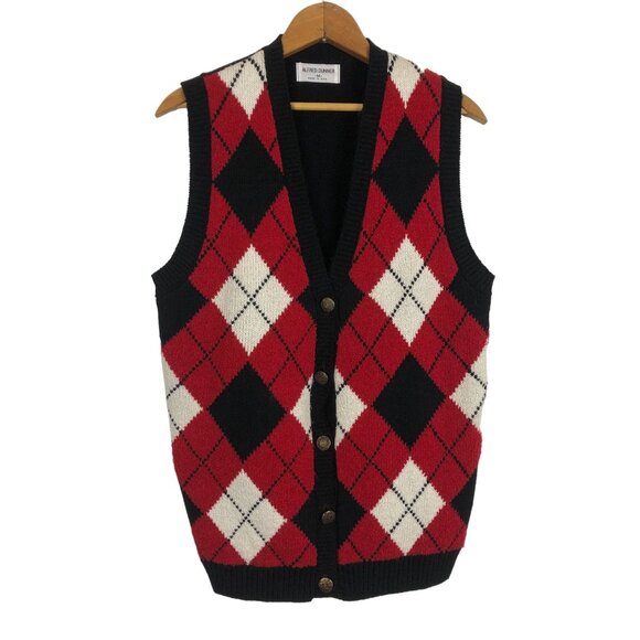 Alfred Dunner Sweaters - Vintage Alfred Dunner Womens Knit Vest Sz Medium Argyle Button Down Red Blue USA